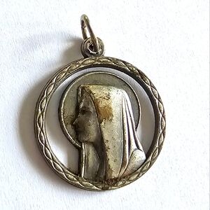 Vintage Lady of Lourdes Blessed Virgin Mary Medal pendant charm religious